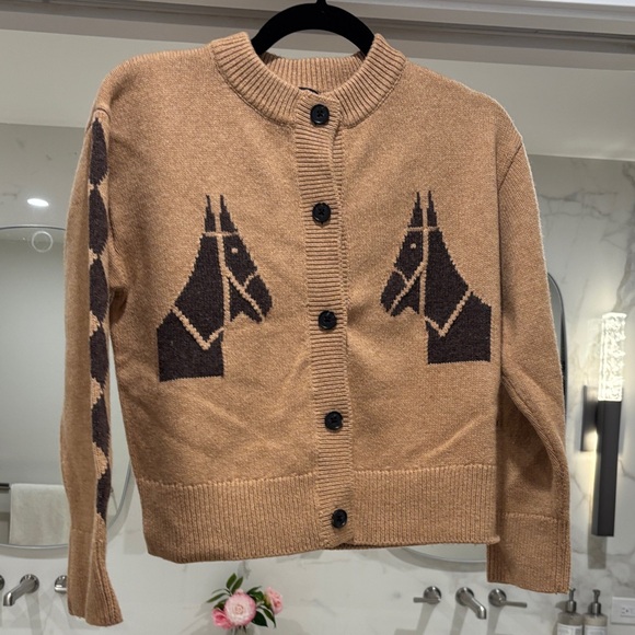 Rails Sweaters - Rails Tan and Black Horse Pattern Cardigan
